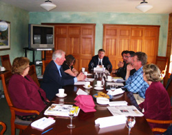 Thompson speaks with local health and safety officials